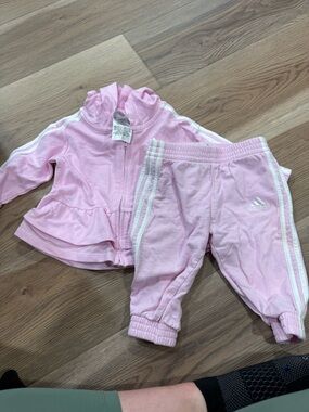 adidas Light Pink Toddler Tracksuit with White Stripes